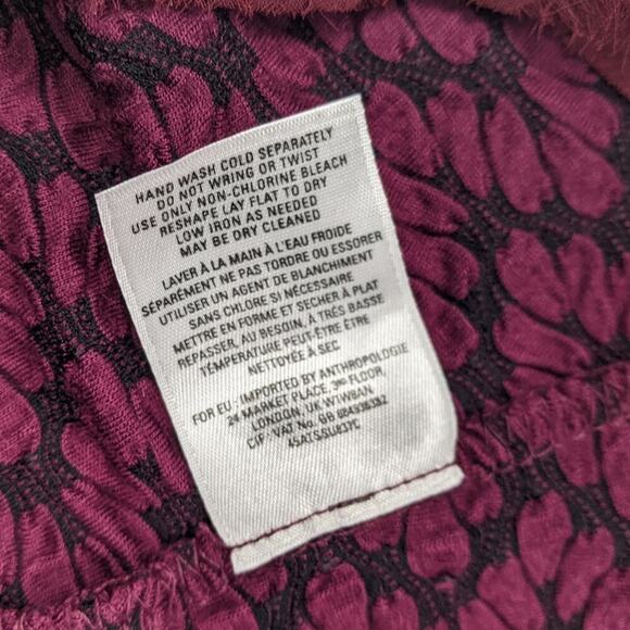 ANTHROPOLOGIE Postmark Blouse Burgundy Textured Chiffon Trim Zipper Back Office - Picture 8 of 9